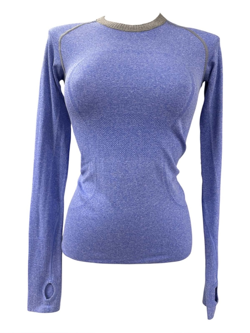 lululemon athletica Long Sleeve Seamless Athletic Top - Blue with Gray Trim S4